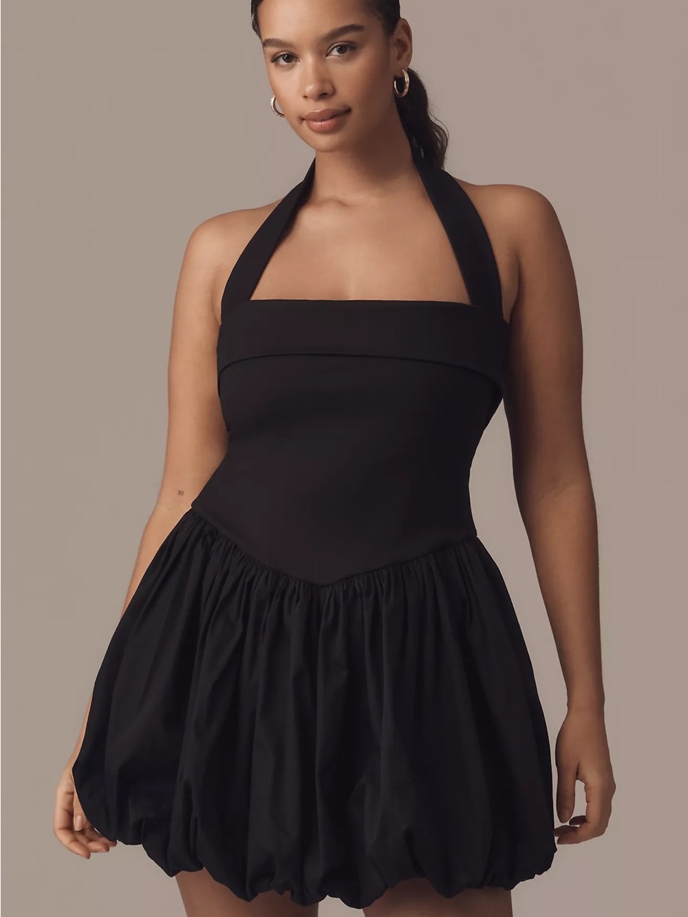 Anthro Delfi Collective Megan Mini Dress Halter Black Bubble Skirt Size L NWT